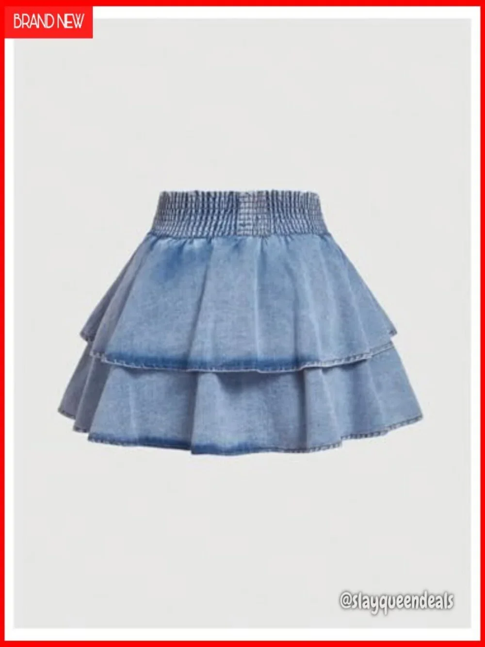 Plus Size Denim Mini Skirt with Bow and Ruffled Elastic Waist